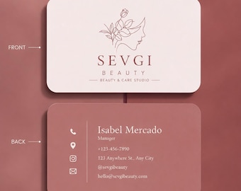 Editable Beauty Business Card Template, Minimal Pink Salon Card (Instant Download)