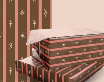 Braun & Rosa gestreiftes Ballerina-Geschenkpapier