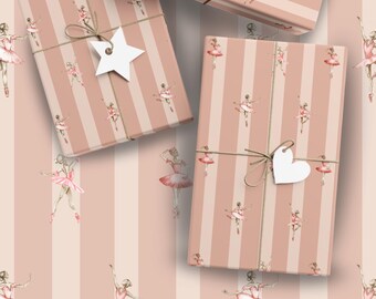Pastell Rosa gestreiftes Ballerina Geschenkpapier