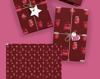 Valentinstag Burgunder Glas Herzen Geschenkpapier