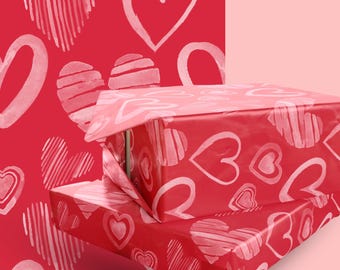 Valentinstag Aquarell rosa und rotes Herz Geschenkpapier