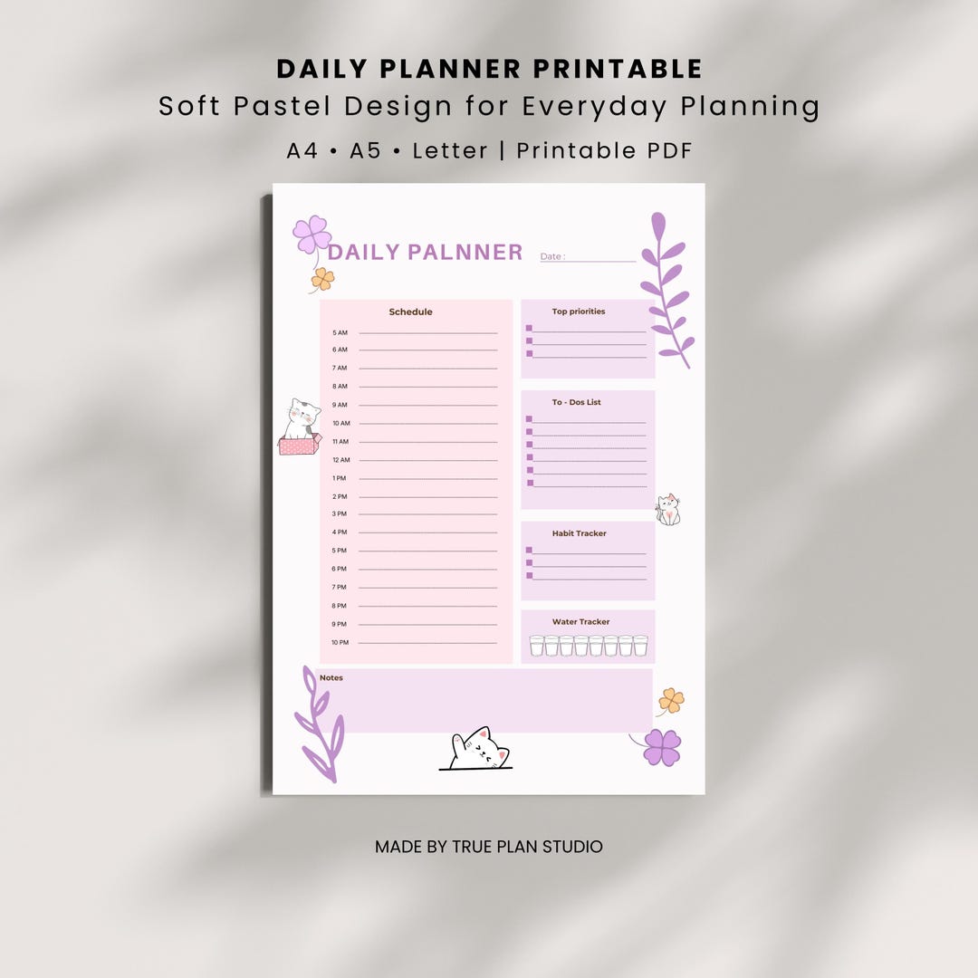 Daily Planner Printable | Kawaii Pastel Daily Schedule | To-do List ...