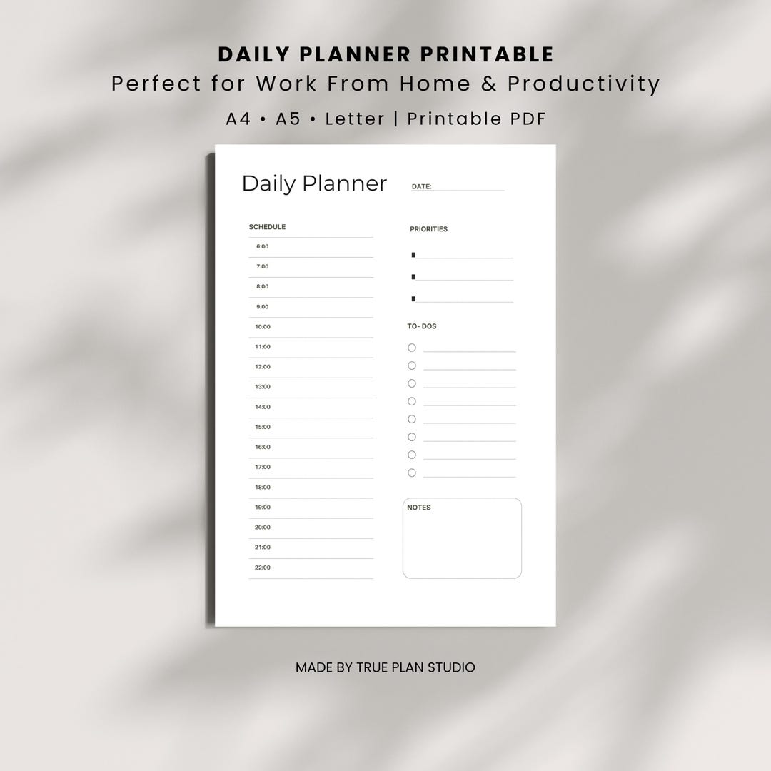 Minimalist Daily Planner Printable | Daily Schedule & To-dos | Undated ...