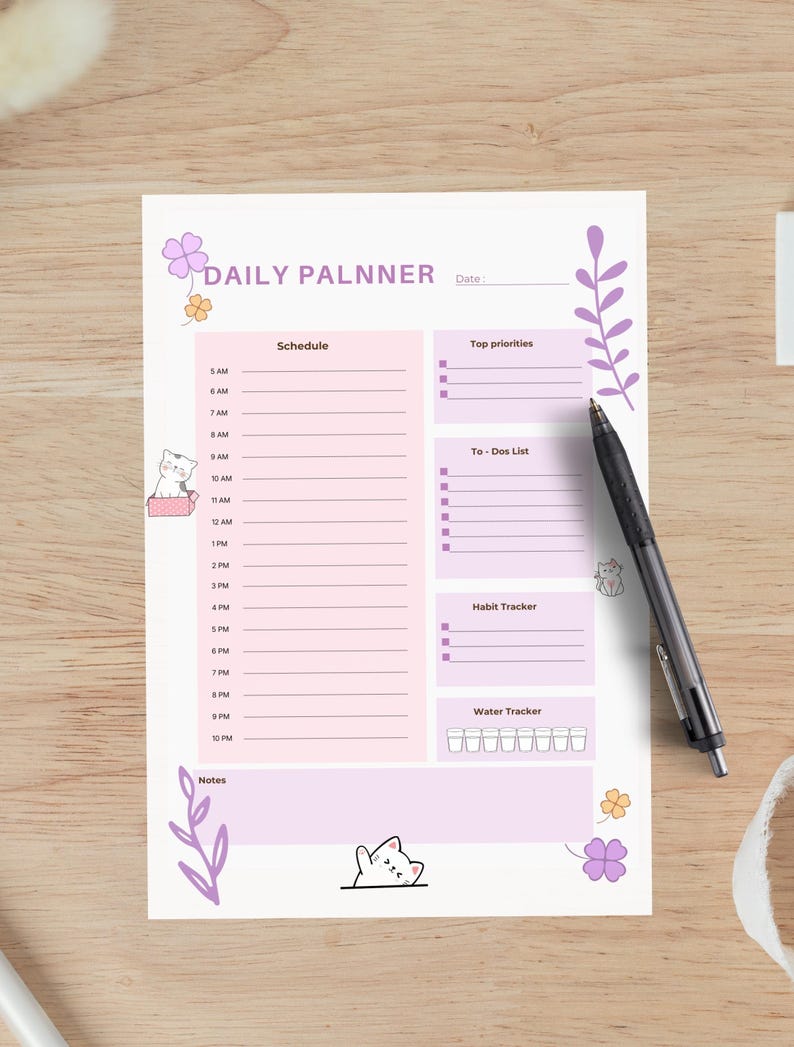 Daily Planner Printable | Kawaii Pastel Daily Schedule | To-do List ...