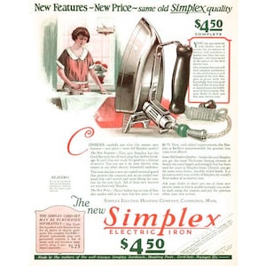 Download immediato di arte stampabile, Simplex, ferro da stiro elettrico, arredamento lavanderia, lavanderia, pubblicità vintage a colori, arredamento da parete, download digitale
