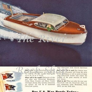 Chris-Craft WWII War Bonds Vintage Advertising - Digital Download Retro Wall Art Decor