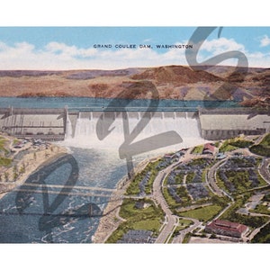 Barrage de Grand Coulee, Washington | Téléchargement immédiat, oeuvre d'art imprimable, carte postale vintage historique