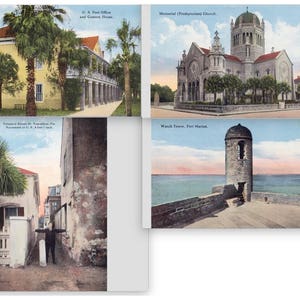 Set of 4 St Augustine, Digital Postcards, Old Florida, Early 1900's, Fort Marion, Church, Post Office, Instant Download Printable Art