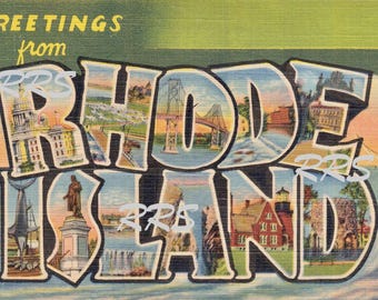 Old Rhode Island / Saludos desde / Carta grande / Postal vintage imprimible al instante Descarga digital