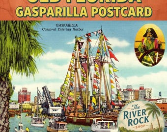 Old Florida | Tampa | Gasparilla Ships | Parade | WWII Era | Vintage Postcard Instant Printable Digital Download