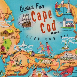 Retro Cape Cod Massachusetts / Saluti da / Lettera grande / Cartolina vintage stampabile istantaneamente Download digitale