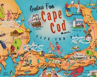 Retro Cape Cod Massachusetts / Saluti da / Lettera grande / Cartolina vintage stampabile istantaneamente Download digitale