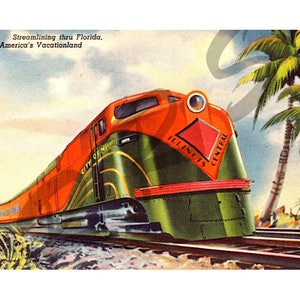 Download digitale Vecchia Florida Illinois Central Railroad Miami Train Engine Grafica Cartolina d'epoca Stampabile istantanea