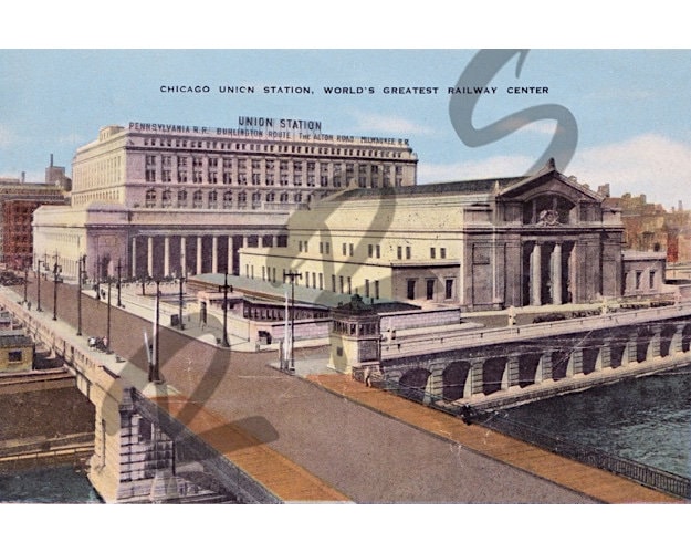Chicago Union Depot | Instant Download, Printable Art, Illinois, Milwaukee Road, Train Station, Railroad History, Historic Vintage Postcard
