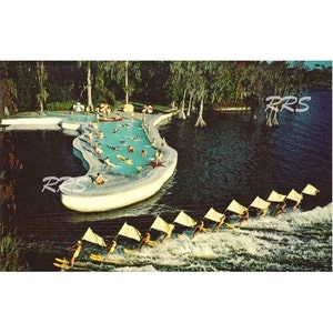 Art imprimable en téléchargement immédiat, vieille carte postale vintage de Floride en téléchargement numérique Cypress Gardens Botanical Ski nautique Winter Haven Pool