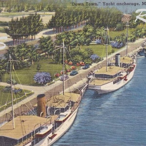 Miami River | Yachts | Causeway Anchorage | Old Florida | Vintage Postcard Instant Printable Digital Download