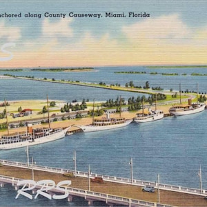 Miami River | Yachts | Causeway | Old Florida | Vintage Postcard Instant Printable Digital Download