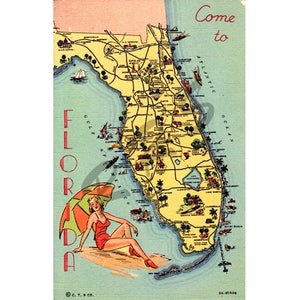 Digitale download oude vintage ansichtkaart van de staat Florida direct afdrukbaar