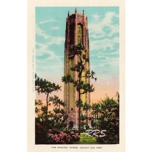 Instant Download Printable Art, Digital Download Old Florida Vintage Postcard Bok Singing Tower and Botanical Gardens Lake Wales Early Linen