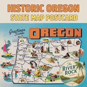 Oregon | Greetings From | State Map | Boating | Big Letter | Vintage Postcard Instant Printable Digital Download