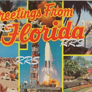 Alte Florida Space Shuttle | Grüße Von | Großbuchstabe | Vintage Postkarte Sofortiger druckbarer digitaler Download