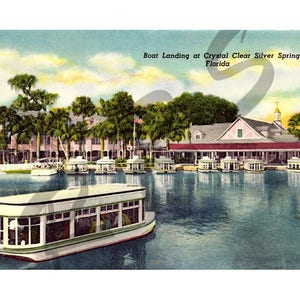 Digitaler Download alte Florida Geschichte Silver Springs ausgestorben Souvenir Bootsdock Vintage Leinen Postkarte Sofort druckbar