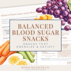 Balanced Blood Sugar Snacks Guide, Steady Energy Snack Ideas, Diabetes Prediabetes PCOS Support PDF