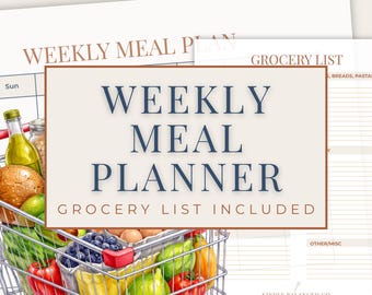 Planificador de comidas semanal imprimible, plantilla de lista de compras, planificador de menús en PDF