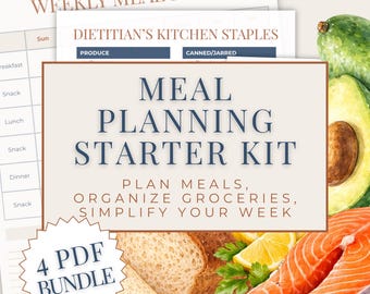Kit inicial de planejamento e organização de refeições, lista de compras semanal, pacote em PDF "Prato Balanceado"