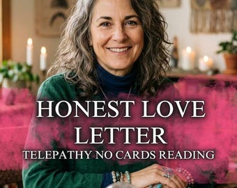 May include: An image featuring a woman with gray hair, smiling, with text that reads "HONEST LOVE LETTER TELEPATHY NO CARDS READING" and "40 YEARS OF EXPERIENCE". A crystal ball and tarot cards are on the table.