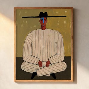 Minimalist Abstract Figure Wall Art | Modern Portrait Striped Outfit | Contemporary Home Decor Artistic Expression | Minimal Wall Decor