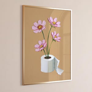 Bathroom Wall Art | Toilet Paper Plant Print | Funny Minimal Botanical Bathroom Decor | Cute Oil Paint Floral Bathroom Poster | Toilet Decor