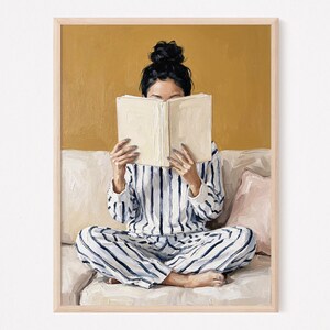 Contemporary Striped Wall Art | Woman Reading Painting | Reader Women Wall Art | Minimalist Book Lover Art | Book Lover Gift | Bookish Gift