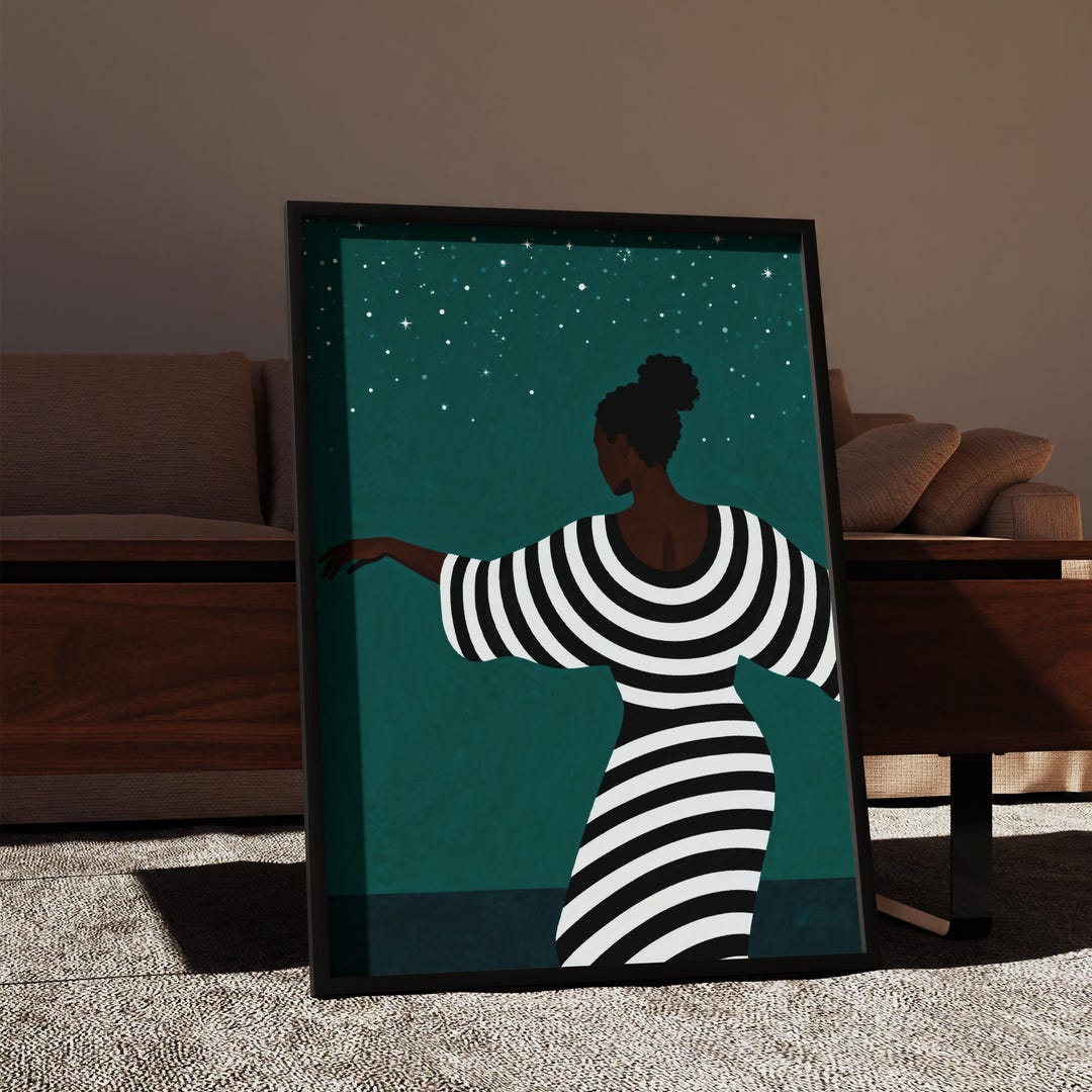 Emerald Green Abstract Wall Art | Afro Stripe Woman Portrait ...