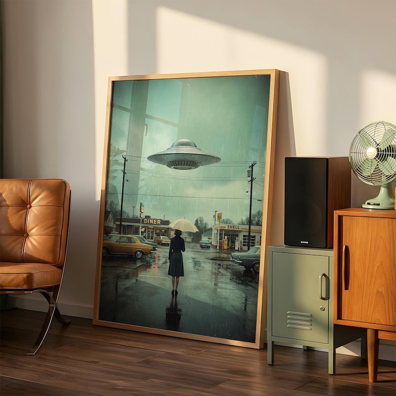 Vintage UFO Poster | Retro 1970s Sci Fi Photography Print | Alien Spaceship Wall Art | Mid Century Paranormal Decor | Retro Space UFO Poster image 8