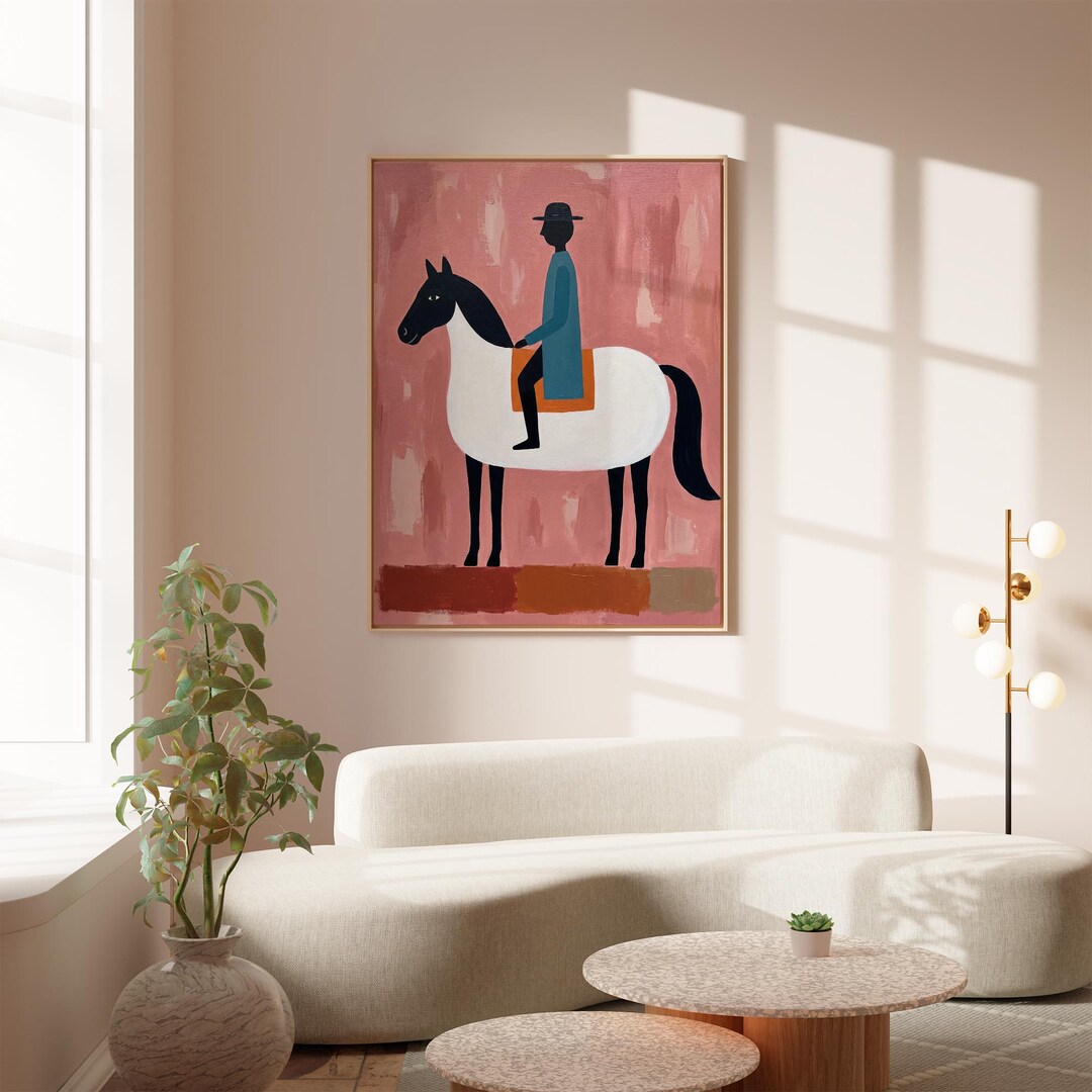 Abstract Cowboy Horse Wall Art Print | Modern Minimalist Western Decor ...
