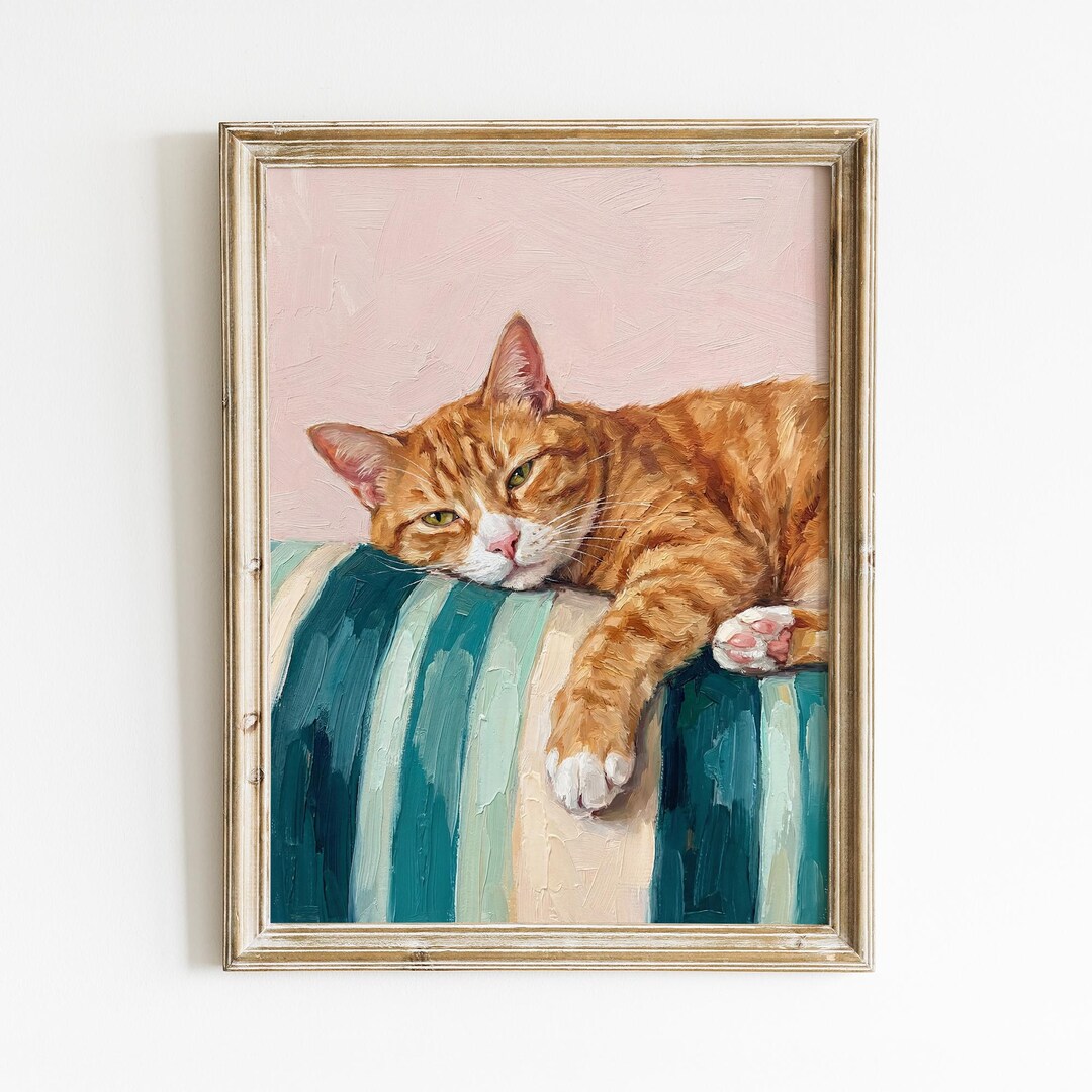 Orange Tabby Cat Wall Art | Pastel Oil Painting Style Print | Cute ...