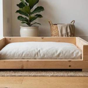 Cama moderna para perros de madera natural, hecha a mano | Cama minimalista de diseño para perros al estilo escandinavo