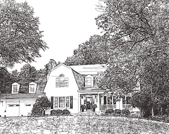 Pen and Ink Drawing, Personalized Home Drawing, Custom Home Drawing, Custom Ink Drawing, Scribble Line Art, Housewarming Gift