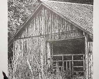 Rustic Barn Ink Drawing, Pen and Ink Drawing, Scribble Line Art, 11x14 Drawing, Wall Decor, Barn Art