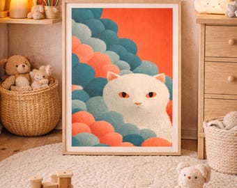 Playful Cat Nursery Print – Modern Kids Room Decor (Digital Download)