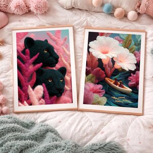 Ensemble d'oeuvres d'art murales fantaisistes pour chambre d'enfant – Impressions fantaisie texturées douces | 10 PNG A4 et A3 | Animaux mignons et décoration de livre de contes