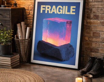 Glowing Abstract Cube Poster – Modern Surreal Art (Digital Download)