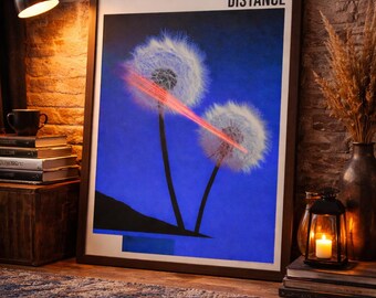 DISTANCE – abstracte botanische poster minimale bloemenkunst moderne muurkunst (digitale download)