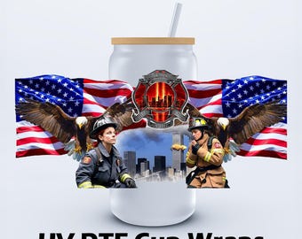 UVDTF 16 oz  911 Female Fire Fighter Libbey Cup Wrap