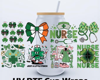 UVDTF 16 oz  St Patrick's Day Nurse Libbey Cup Wrap