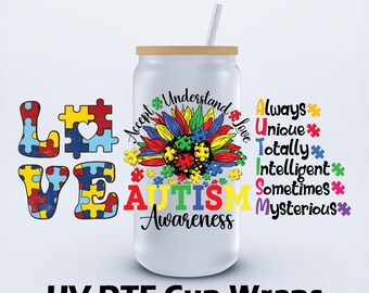 UVDTF 16 oz Autism Awareness Libbey Cup Wrap