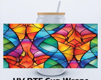 Stained Glass UV DTF Cup Wrap | Mosaic Tumbler Transfer for Libbey Can