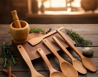 Wooden Kitchen Utensil Set, 8-Piece Acacia Wood Spoons, Spatulas for Nonstick Cookware,christmas decorations