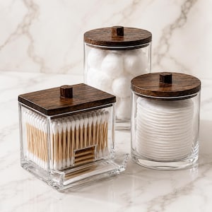 Badkameropbergerset met bamboedeksel, wattenschijfje en balbussen, helder acryl toilettafel, minimalistisch badkamerdecor cadeau